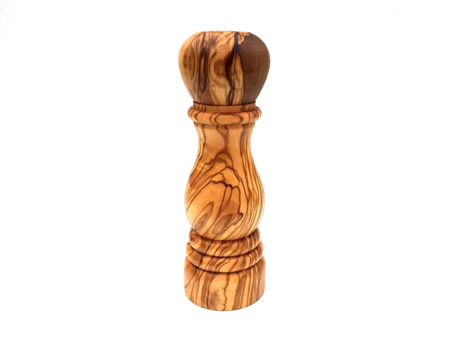 Râșniță handmade măslin — detaliu fibră și finisaj natural